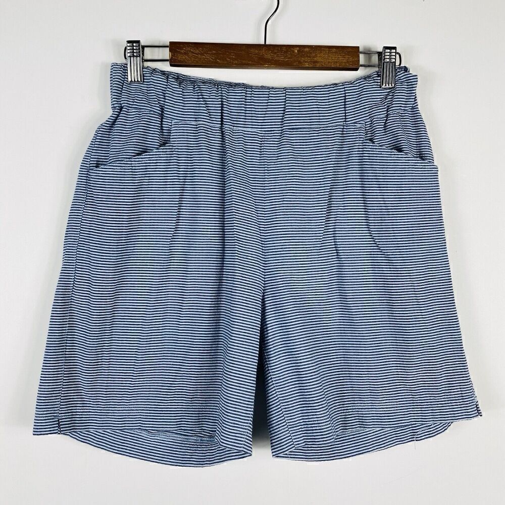 Orvis Size Small Striped Casual Pull On Shorts Blue White Cotton Blend Pockets